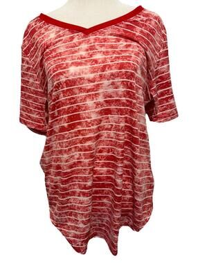NWT LuLaRoe Iris V-Neck Short Sleeve Tie Dye Tee Red & White stripe Size S (6-8)
